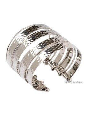 18K Yellow Gold Plated Brushed Hammered Cuff Bracelet Bangle